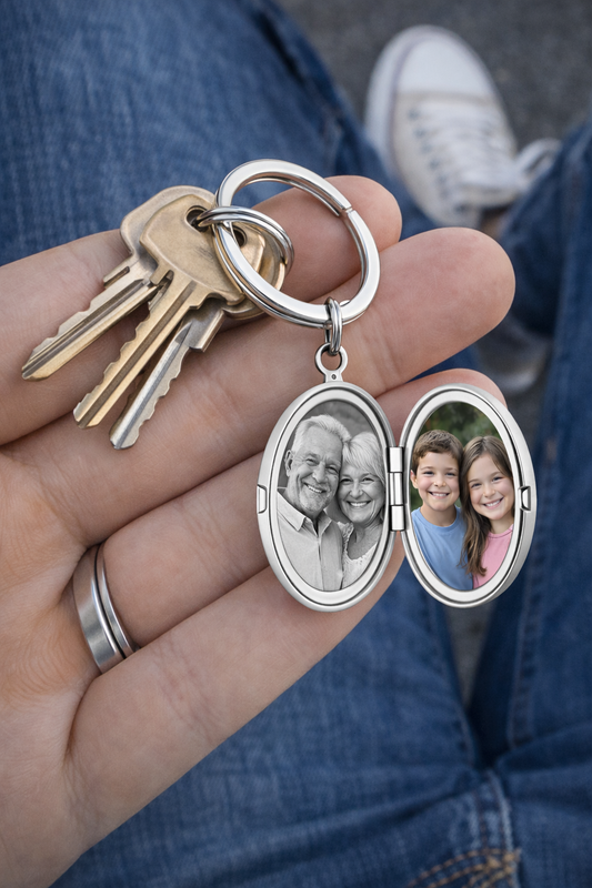 Llavero Recuerdos Ovalado + Personalización Fotos + Packaging Regalo