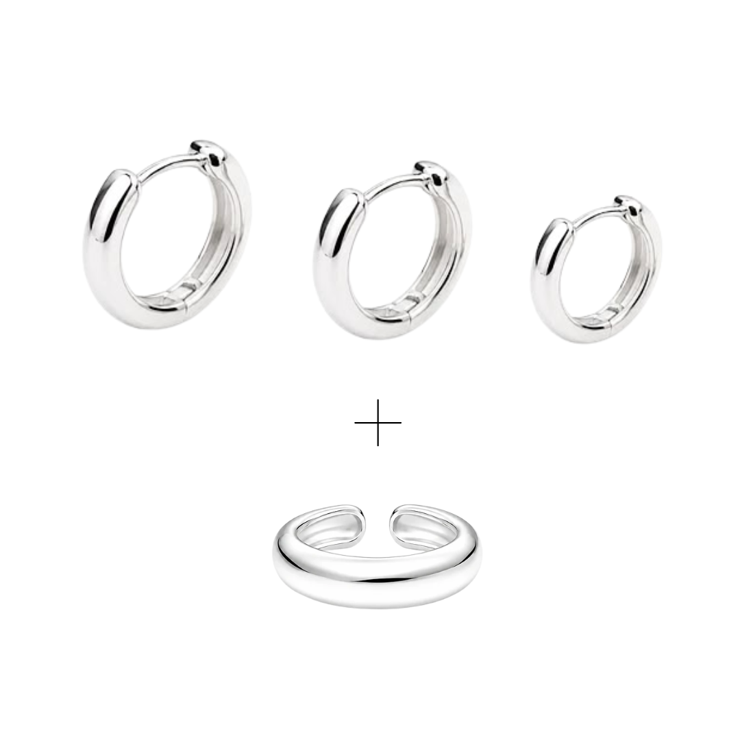 Pack Trío Argollas Bianca Huggies + Ear Cuff Bold
