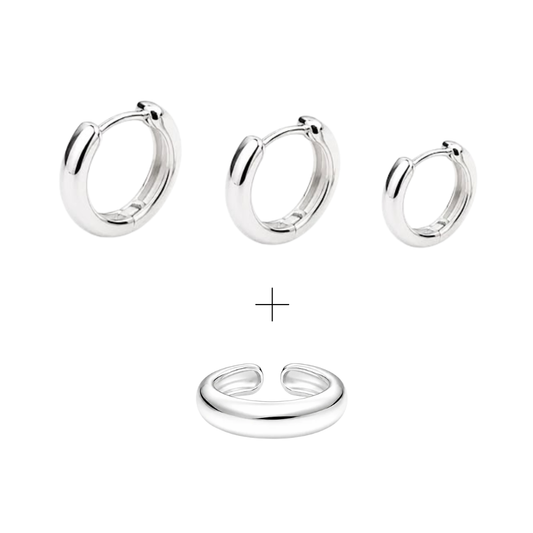 Pack Trío Argollas Bianca Huggies + Ear Cuff Bold